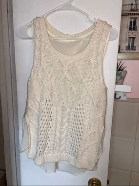 Moth Cream Cable Knit Sweater Top with Chiffon Trim
